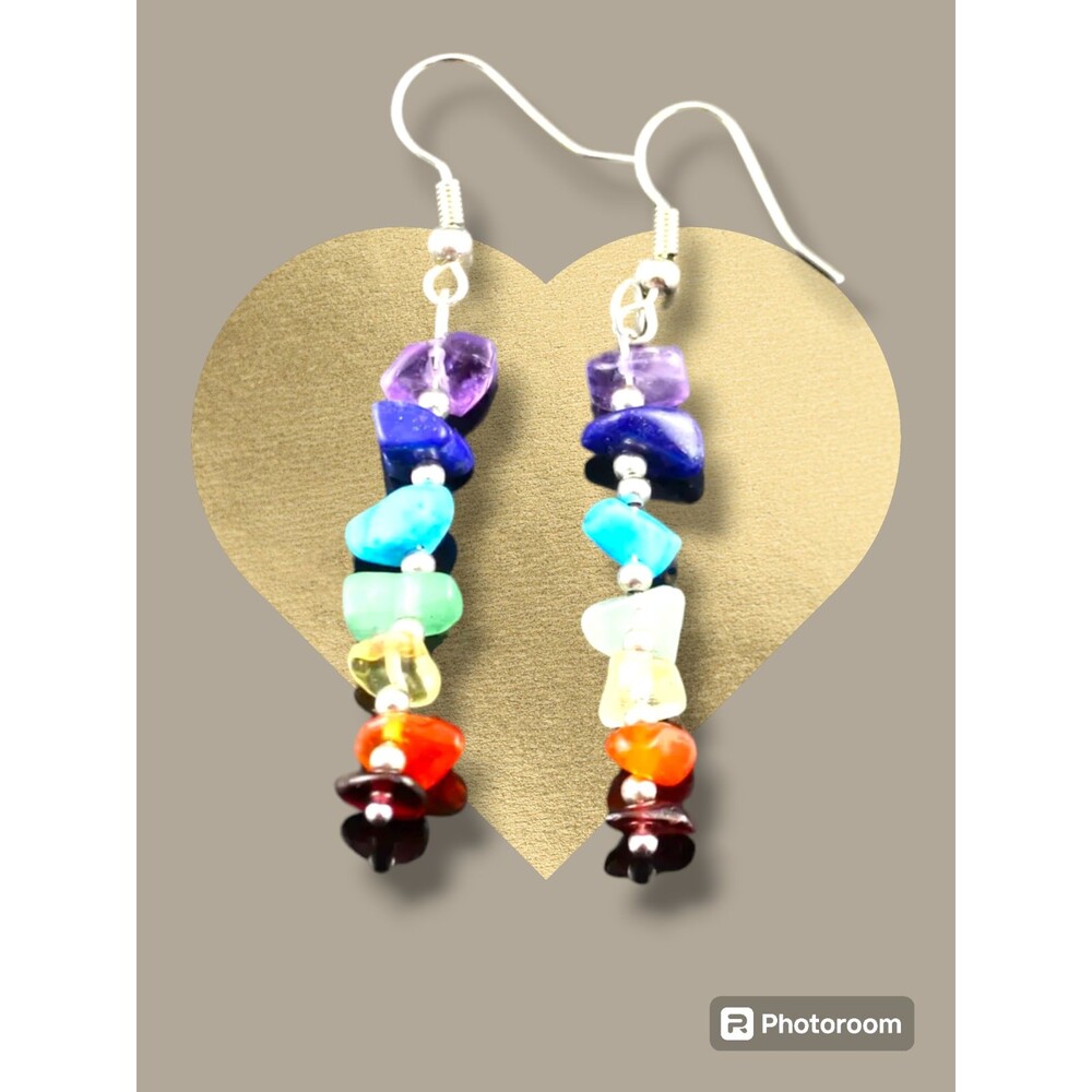 7 CHAKRA Rainbow Stone Earrings Women Teens Happiness Health